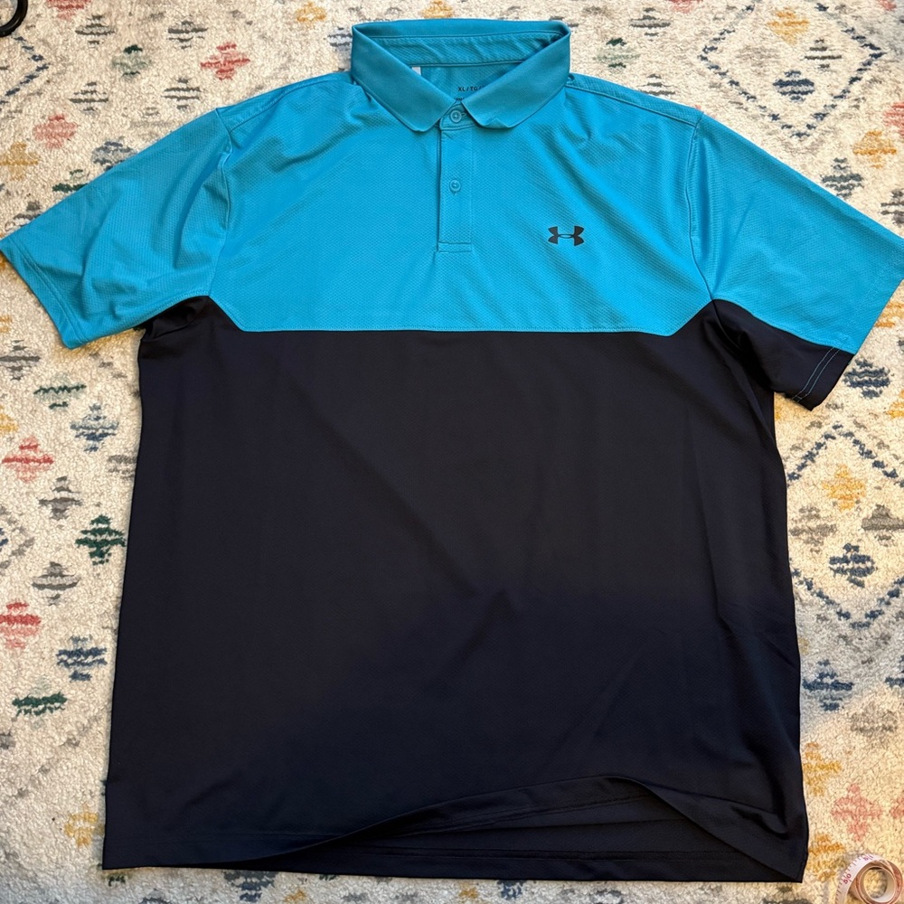 NWOT Men’s Sz XL Under Armour Teal and Black Block Polo Shirt Golf Leisure